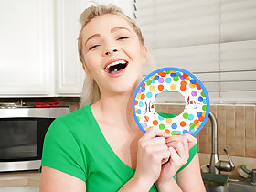Teen Kay Carter wishes you a happy birthday with a blowjob
