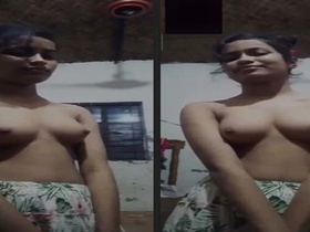 Shy girl with big breasts makes video call for the first time