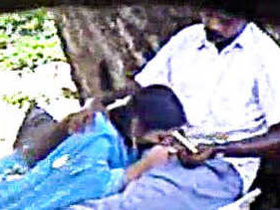 Tamil uncle and beautiful Asian girl enjoy each other in the park