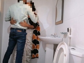 Office hookup: A married couple having sex in the bathroom with their secretary