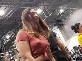 Barely legal babe at the gym flaunts her perfect tits
