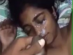 Cute stepsister gives her brother a facial cumshot