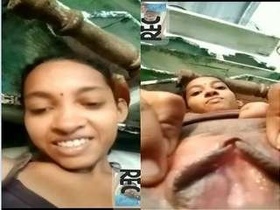 Indian village girl masturbates with her boobs on video call