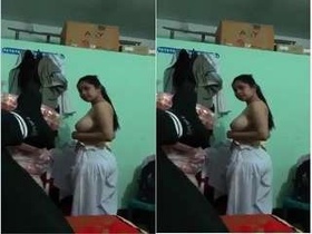 After sex, a cute-looking girl in clothes