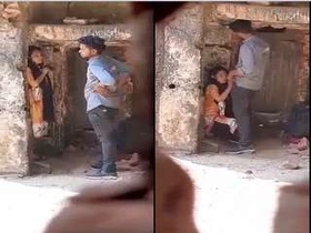Desi lover receives oral pleasure and has standing sex on the doorstep