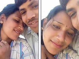 Indian lover kisses passionately in the open air and fondles his chest
