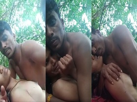 Outdoor lovers of sex in a rural setting in a mobile phone video