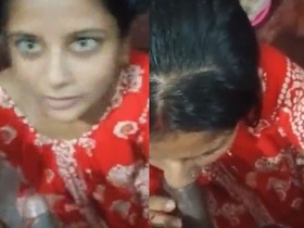 A charming Indian homemaker wearing a nightgown giving oral sex