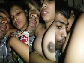 Young and beautiful girl enjoys nipple sucking on perky breasts