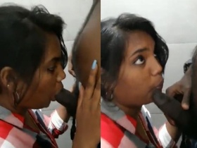 Tamil babe enjoys sucking cock in the bathroom