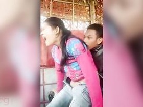 Tight pussy and big boobs of a young girl in outdoor MMS video