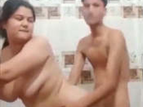 Aunt with big breasts and ass takes on little boy in bathroom