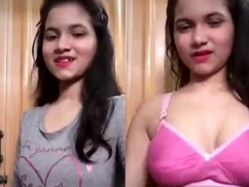 Cute Desi teen with big natural boobs in solo play