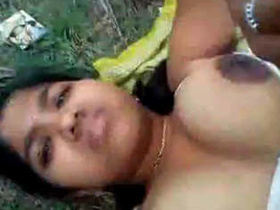 Desi girl with big tits gets sucked and fucked in the open air with audio