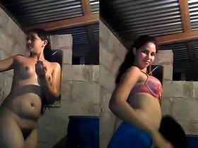 Cute Indian girl gets naked and plays in the water