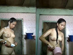 Indonesian beauty indulges in bathing and self-pleasure in the shower