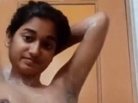 Nude selfie of a young Indian girl in a bathroom