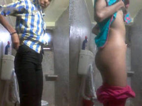 Desi girl undresses and changes into lingerie in the bathroom