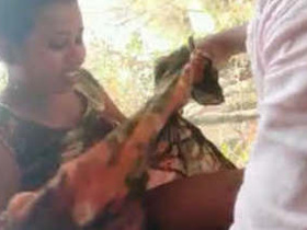 Desi girl rides her lover's dick in the woods