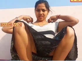 Cleavage queen Shashi gets oiled up in the morning